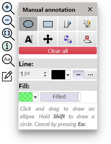 Manual annotation tool panel