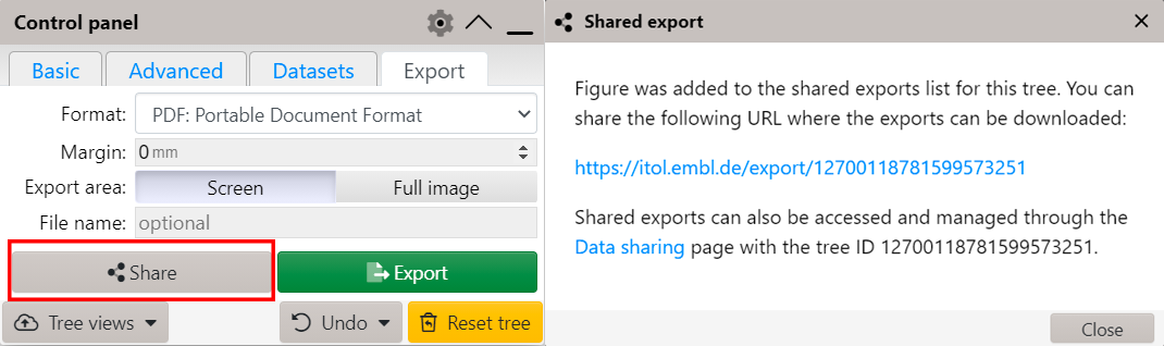Sharing tree exports